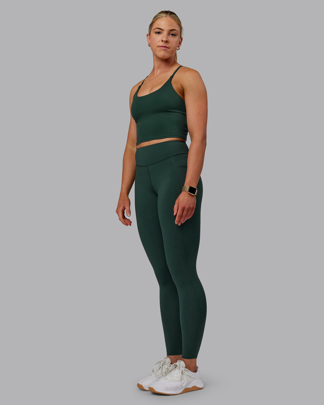 Woman wearing Elite High-Rise Full Length Legging Pockets - Vital Green