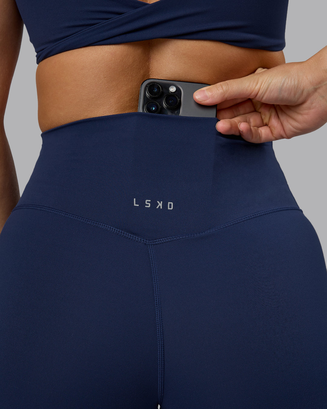 Woman wearing Elixir Ultra High-Rise Full Length Legging - Future Navy
