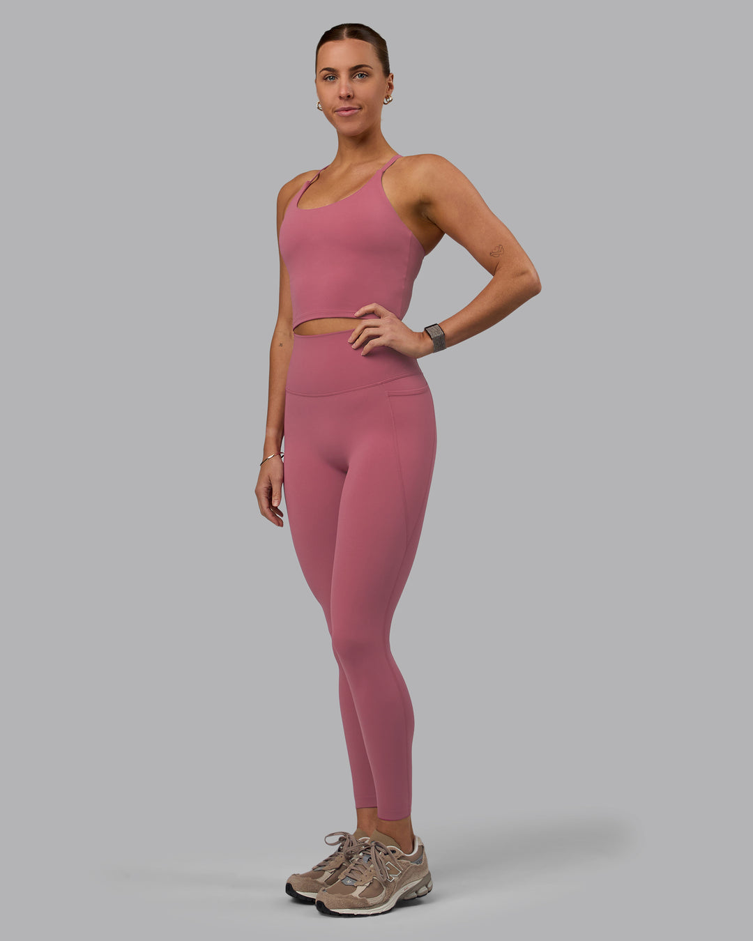 Woman wearing Elixir Ultra High-Rise Full Length Legging Pockets - Mauve Haze