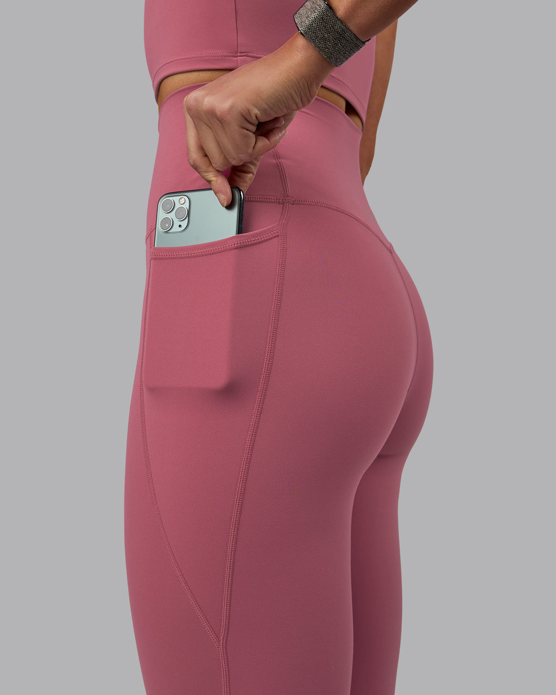 Woman wearing Elixir Ultra High-Rise Full Length Legging Pockets - Mauve Haze