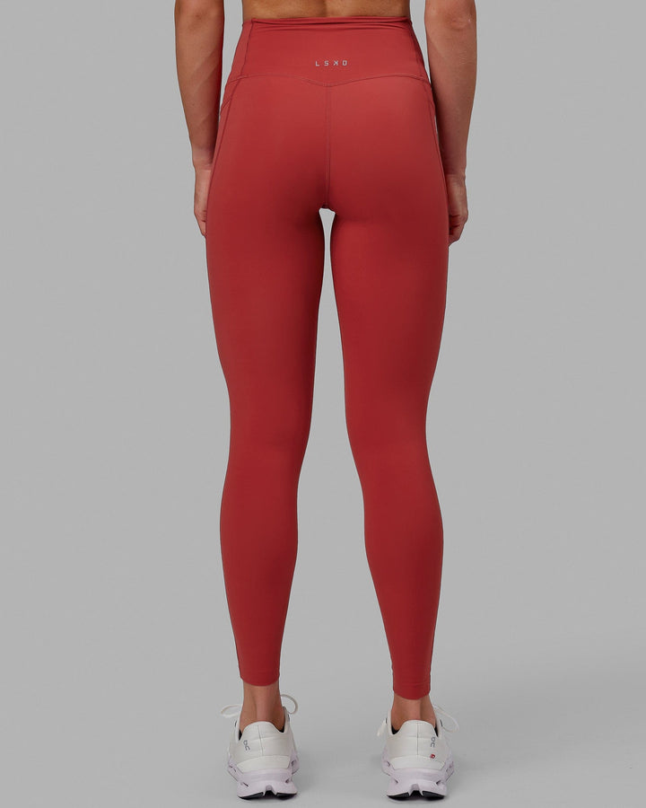 Woman wearing Elixir Full Length Tights With Pockets - Cardinal