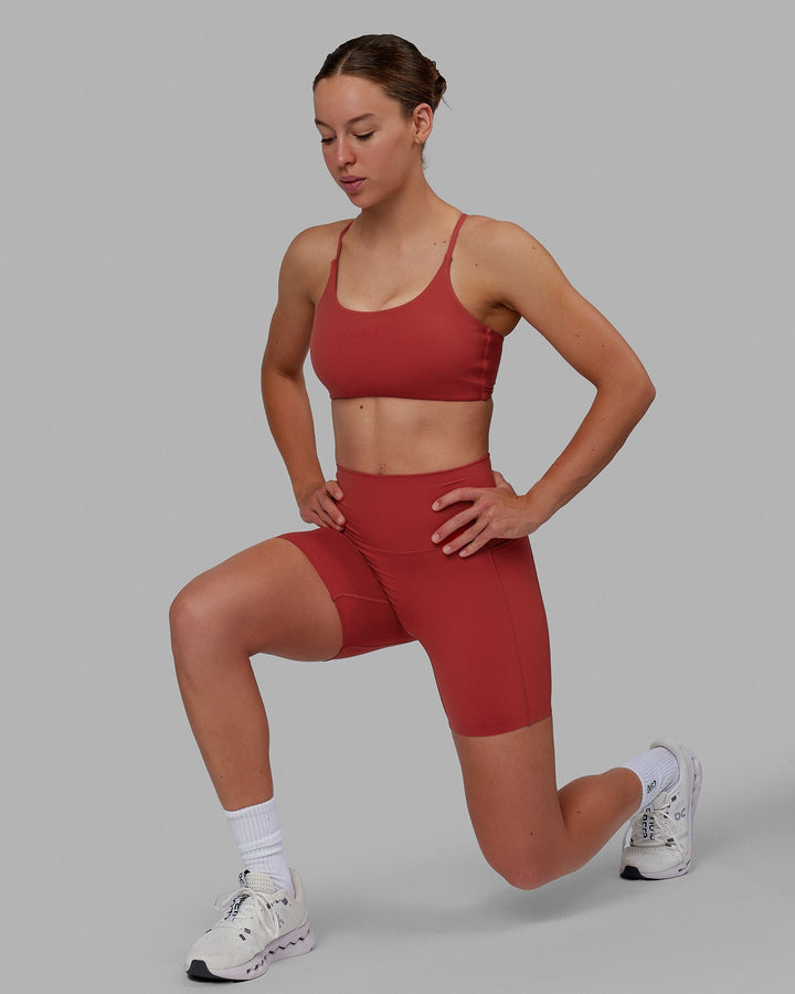 Woman wearing Elixir Mid Short Tights with Pockets - Cardinal