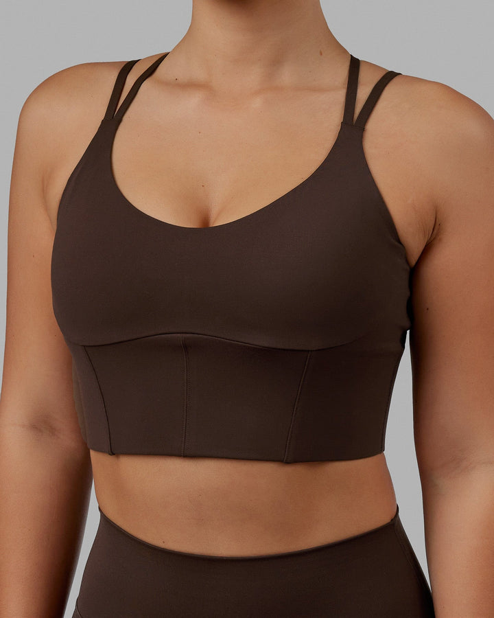 Woman wearing Empower Corset Bra - Dark Chocolate