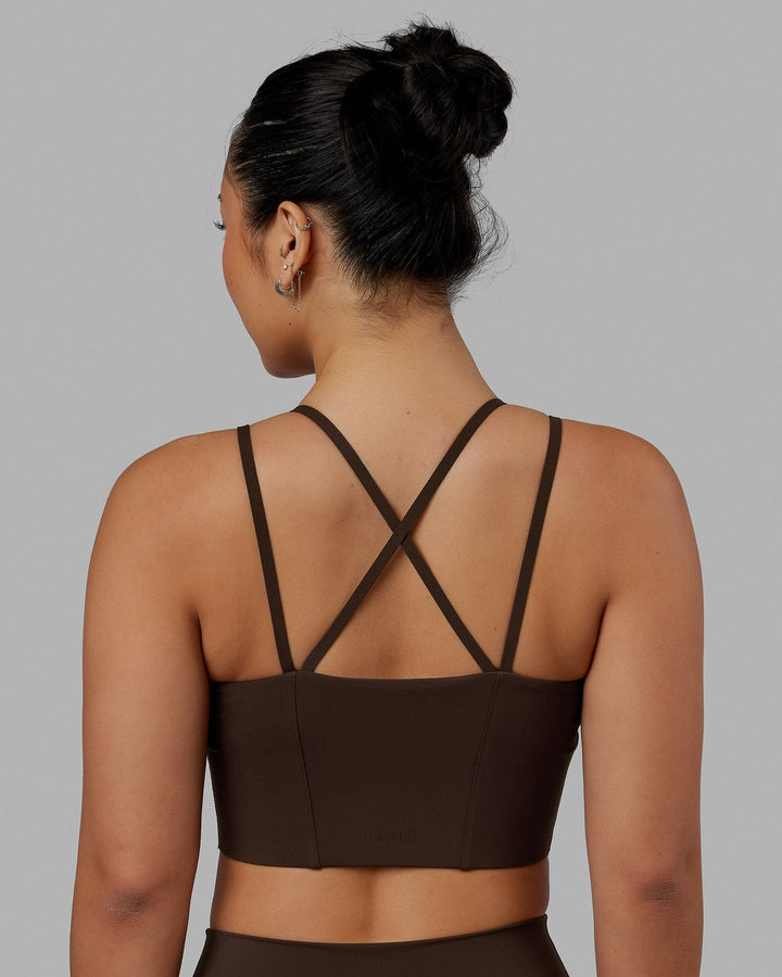 Woman wearing Empower Corset Bra - Dark Chocolate