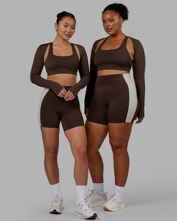 Woman wearing Energy LS Bolero - Dark Chocolate