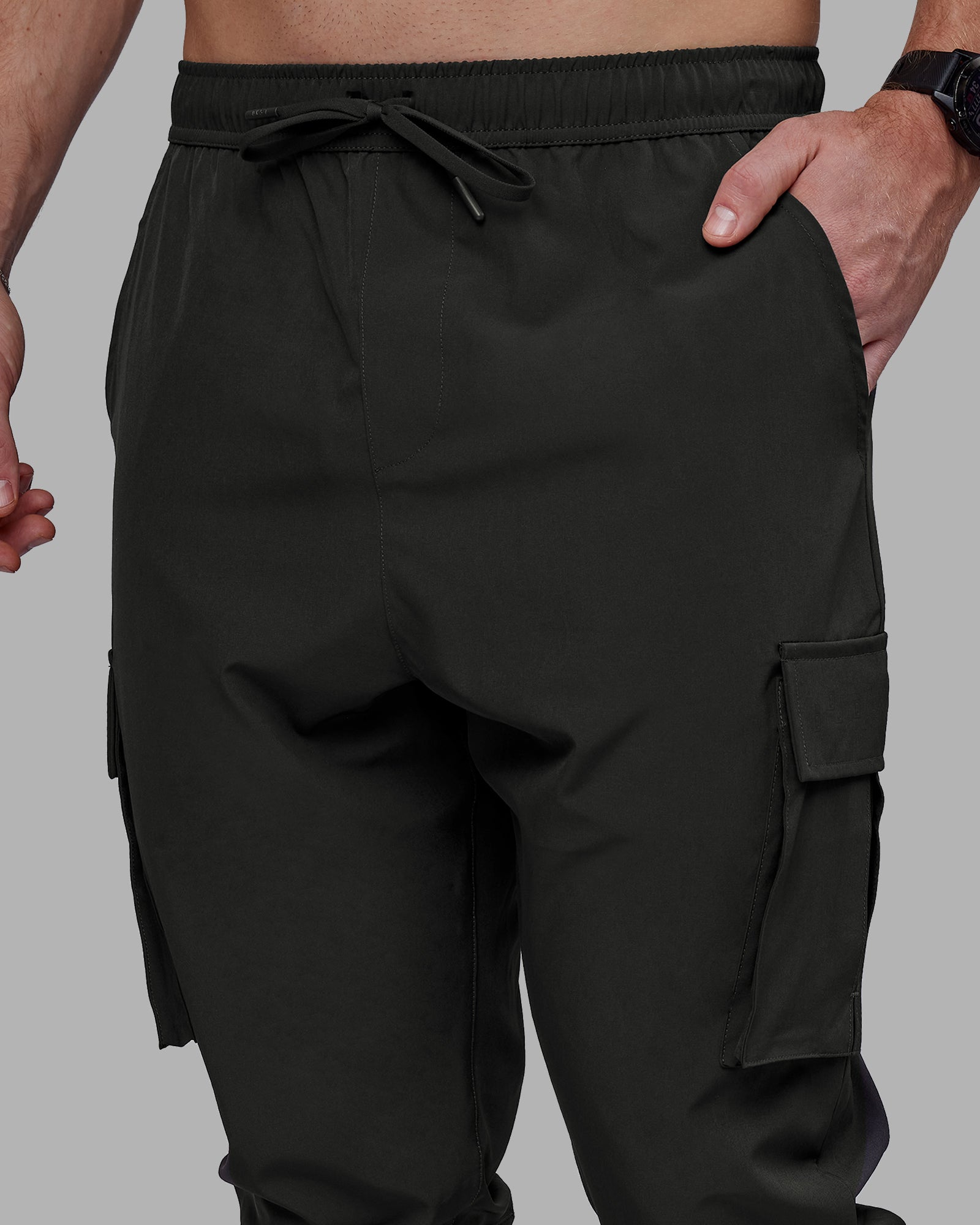 Black elastic joggers online
