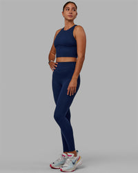 Woman wearing Enhance Shelf Bra Tank - Midnight Blue