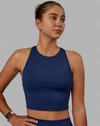 Woman wearing Enhance Shelf Bra Tank - Midnight Blue