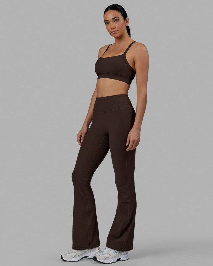 Woman wearing Everyday Ribbed Flare Tight - Dark Chocolate