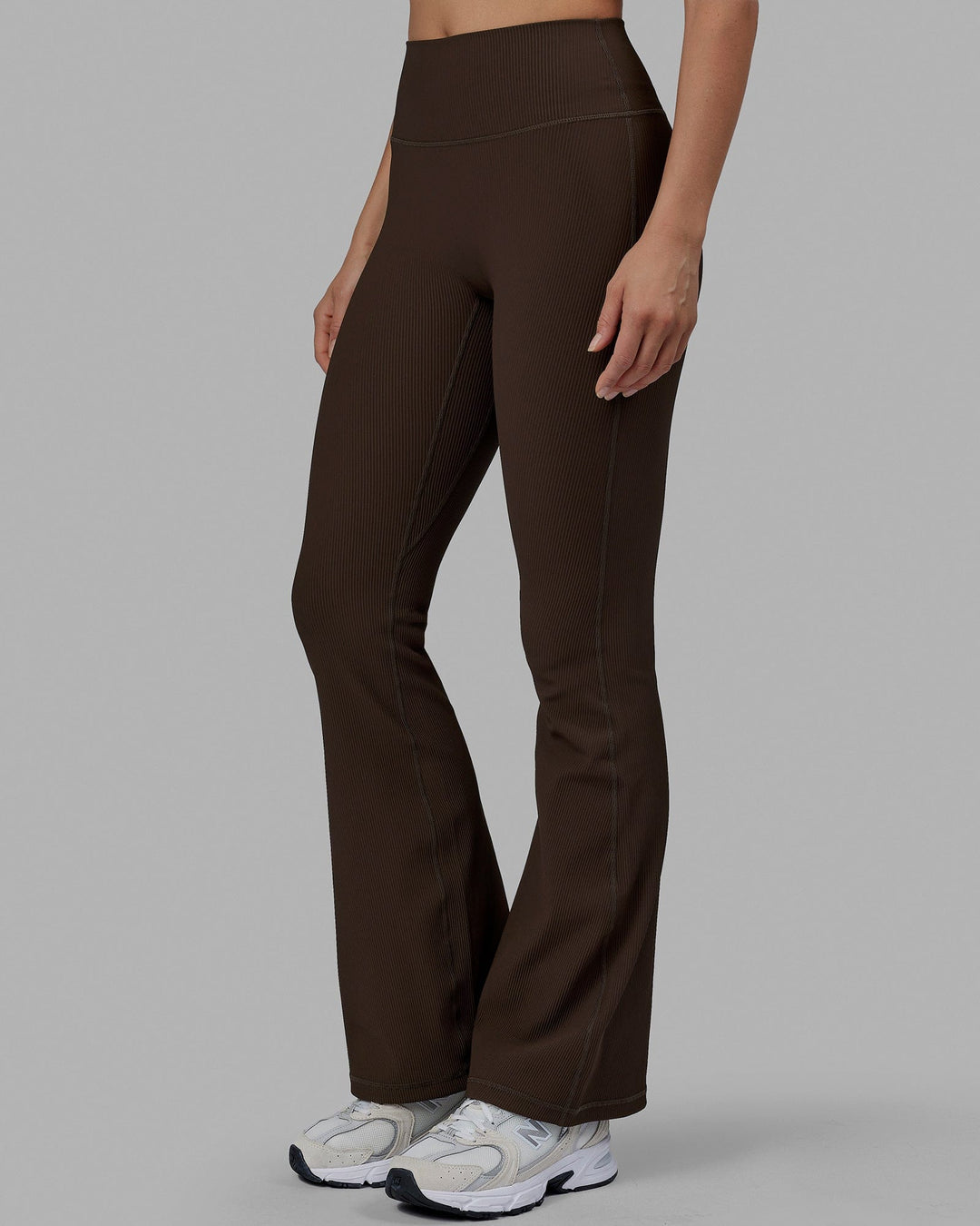 Woman wearing Everyday Ribbed Flare Tight - Dark Chocolate