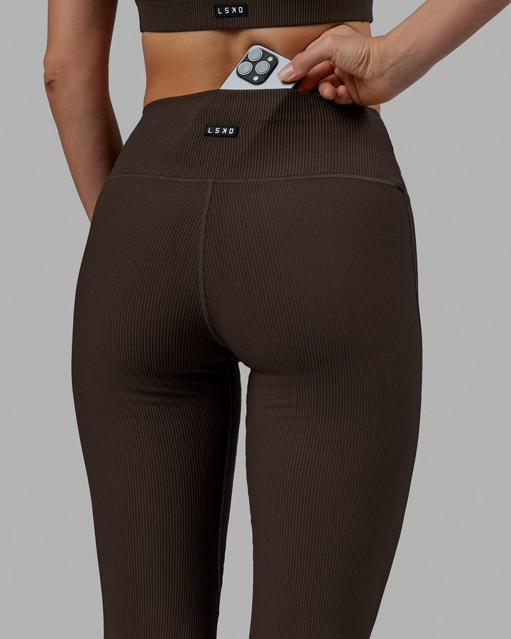 Woman wearing Everyday Ribbed Flare Tight - Dark Chocolate