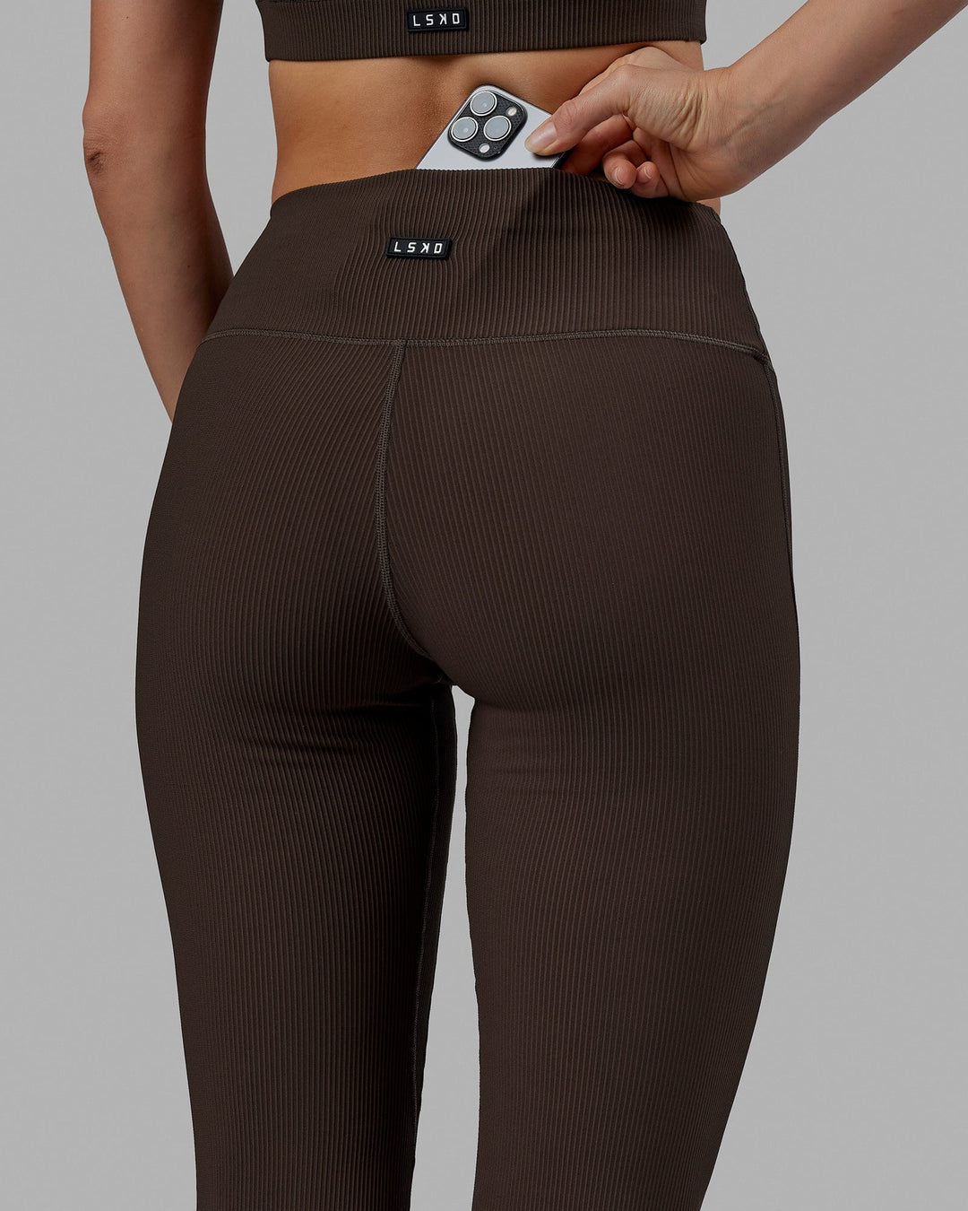 Chocolate Ribbed Mid Rise Basic Leggings