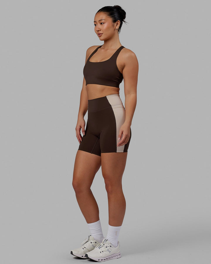 Woman wearing Evolve Bra - Dark Chocolate