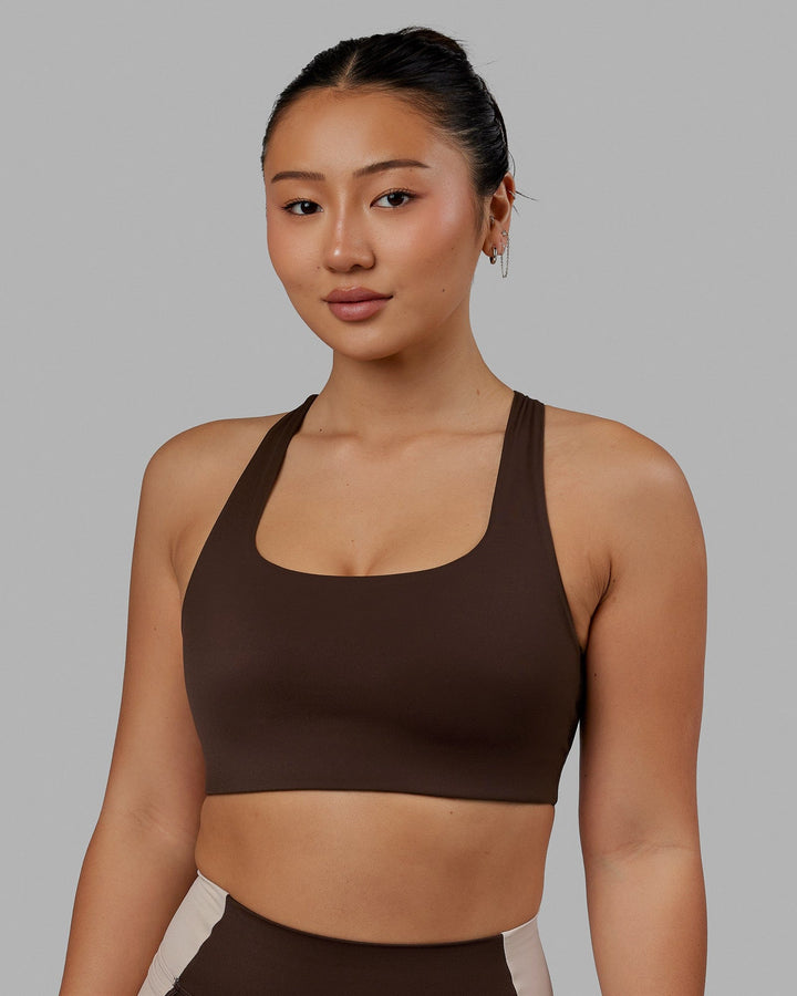 Woman wearing Evolve Bra - Dark Chocolate