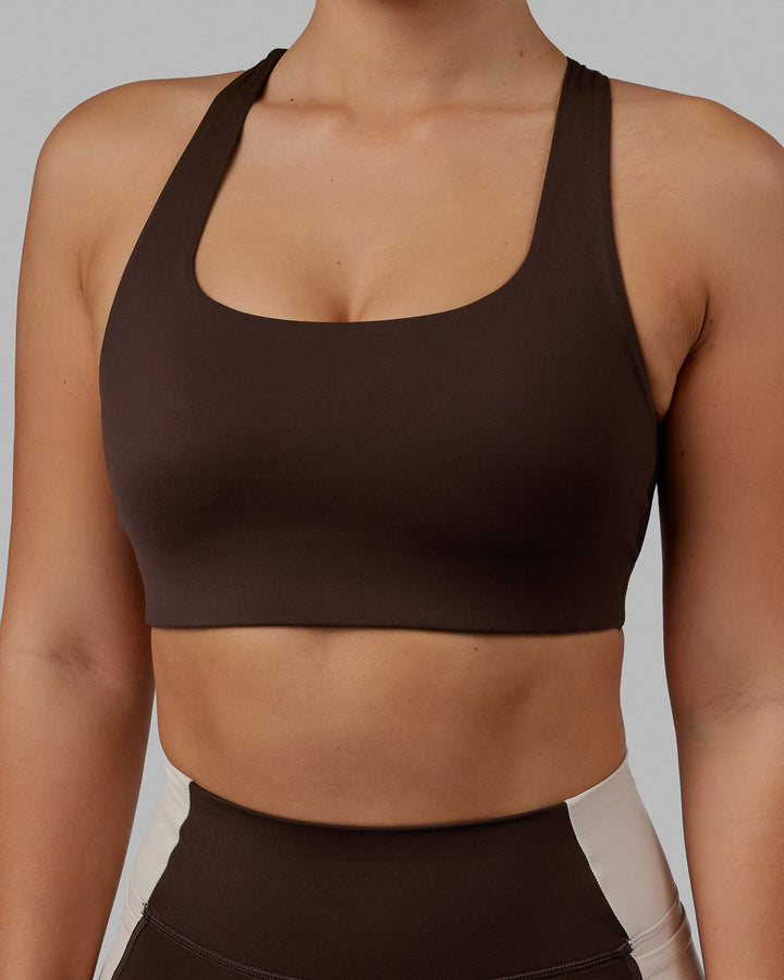 Woman wearing Evolve Bra - Dark Chocolate