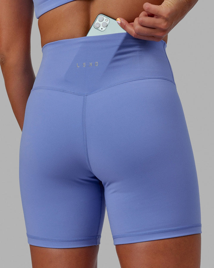Woman wearing Evolved Mid Short Tight - Cornflower