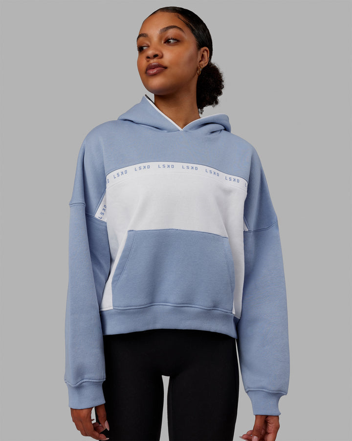 Woman wearing Extend Hoodie - Arctic Blue-White