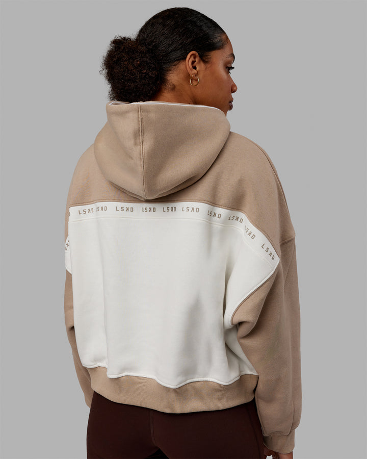 Woman wearing Extend Hoodie - Taupe-White