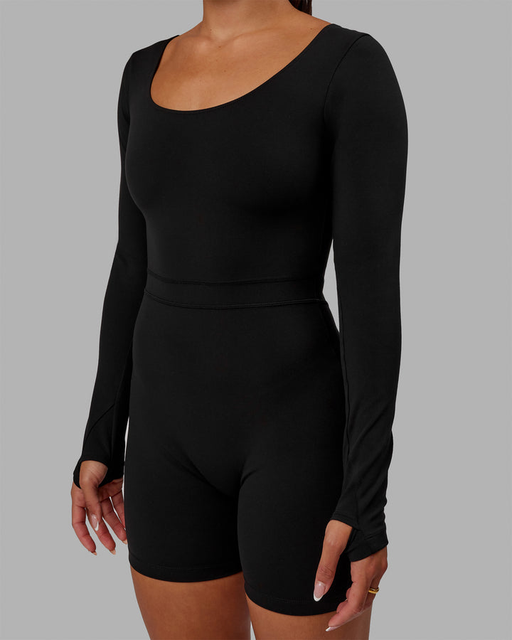 Woman wearing Focus Long Sleeve Bodysuit - Black
