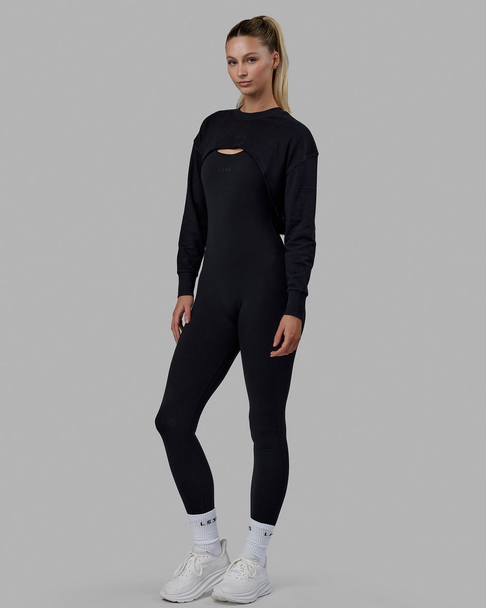 Woman wearing Force Cropped Sweater - Black