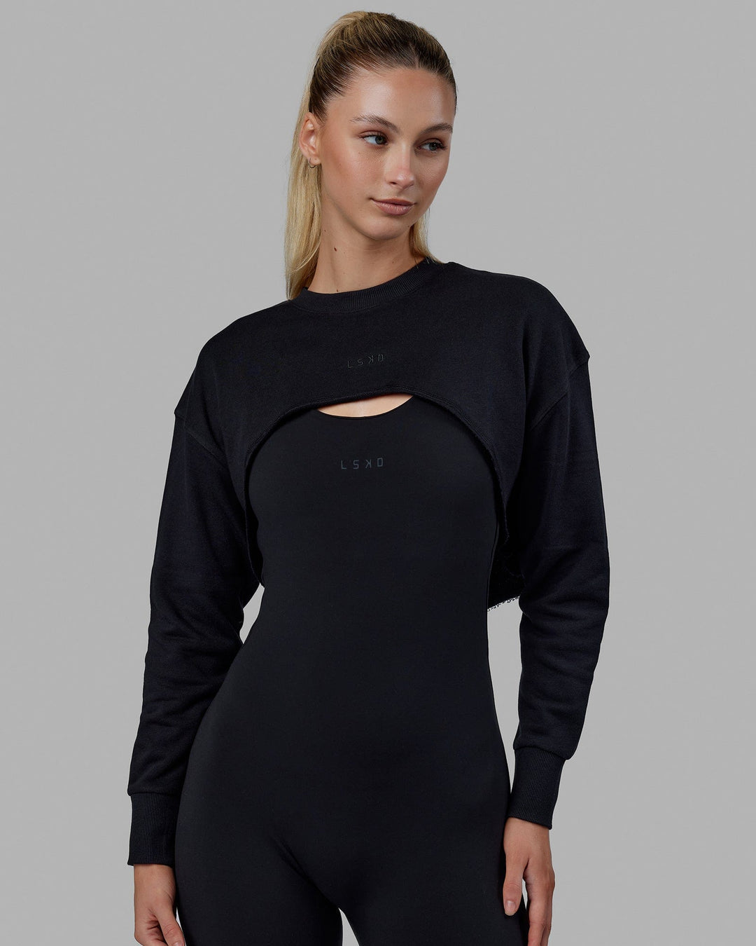 Woman wearing Force Cropped Sweater - Black