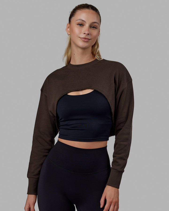 Woman wearing Force Cropped Sweater - Chocolate