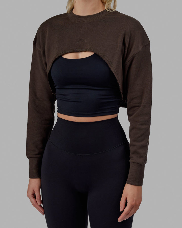 Woman wearing Force Cropped Sweater - Chocolate