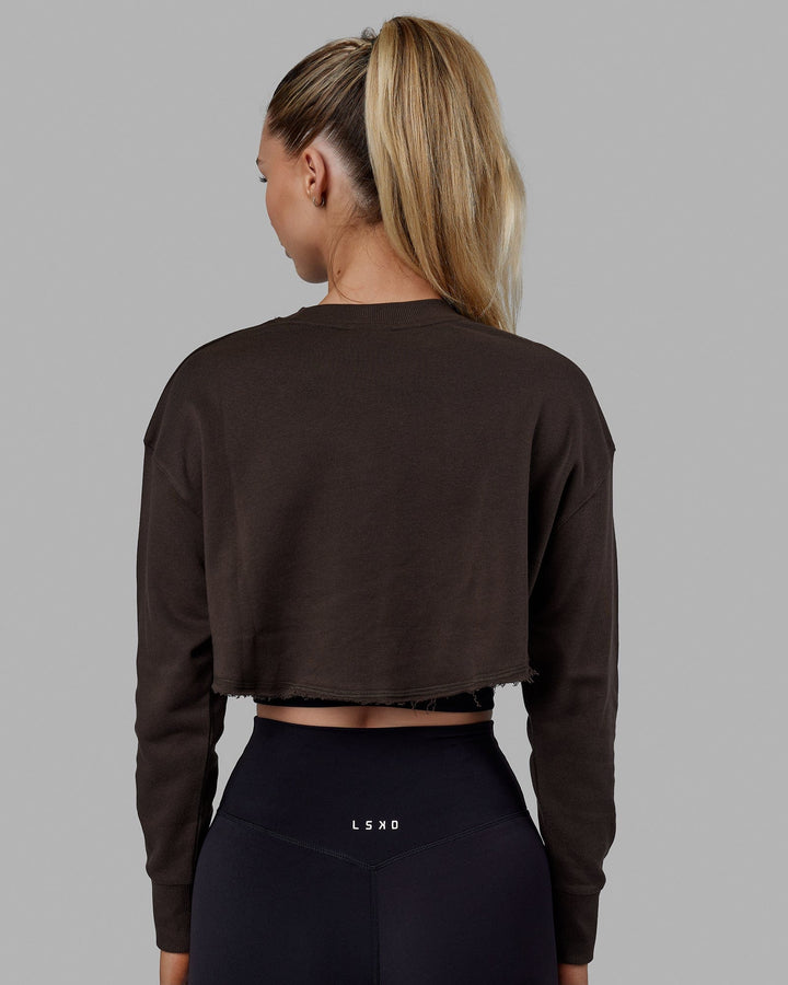 Woman wearing Force Cropped Sweater - Chocolate
