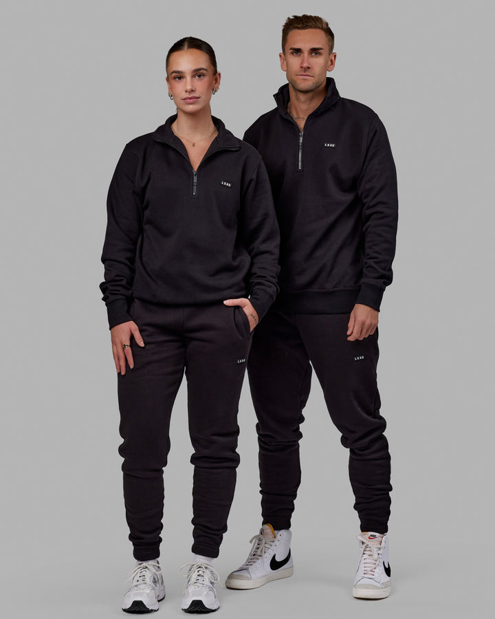 Duo wearing Unisex Fundamental 1/4 Zip Sweater - Black