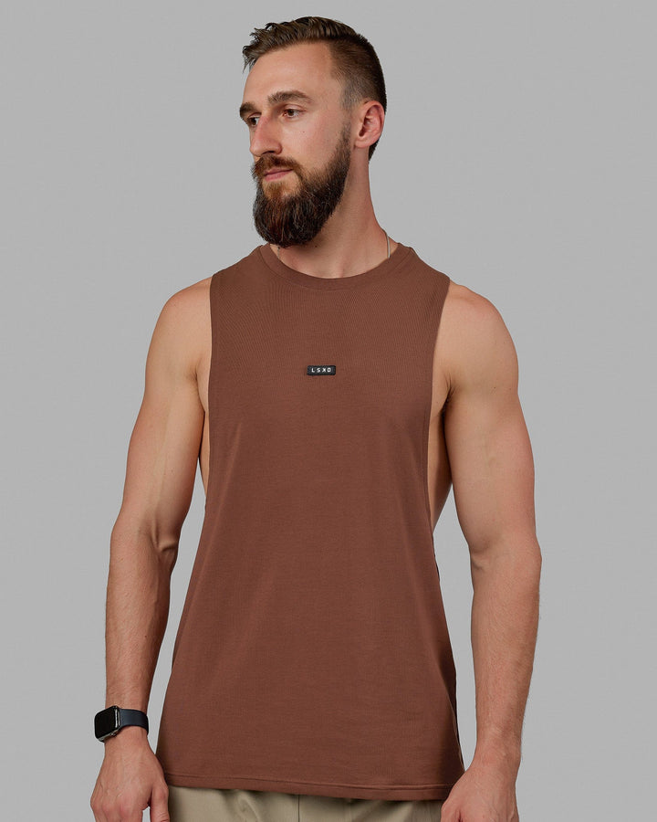 Man wearing Fundamental FLXCotton Drop Arm Tank - Cappuccino
