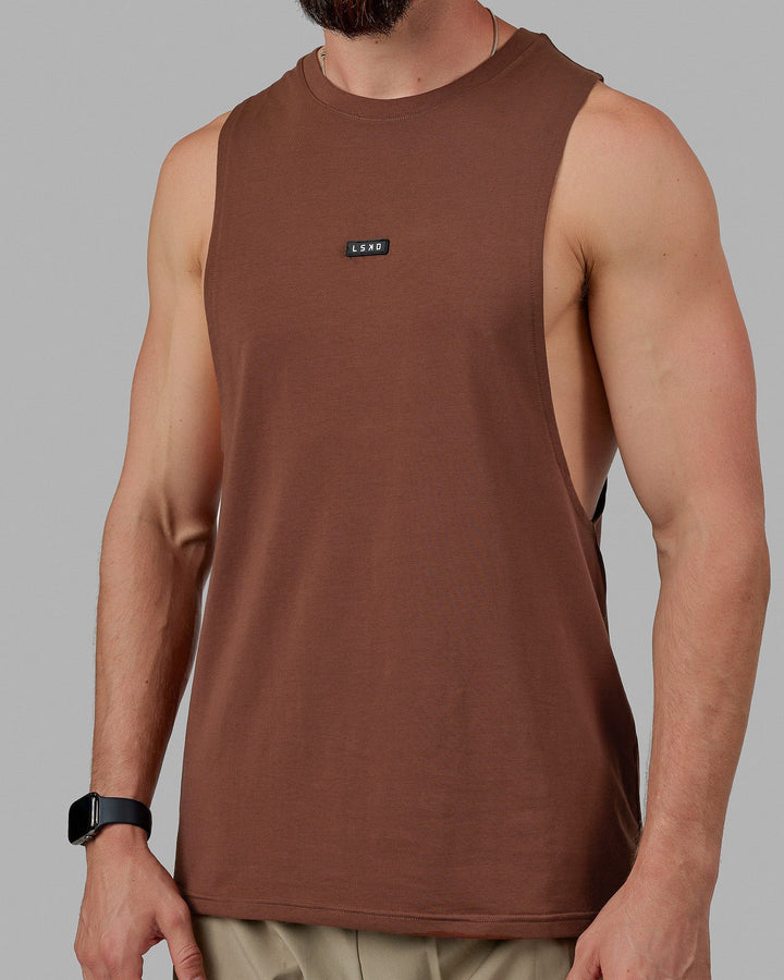 Man wearing Fundamental FLXCotton Drop Arm Tank - Cappuccino