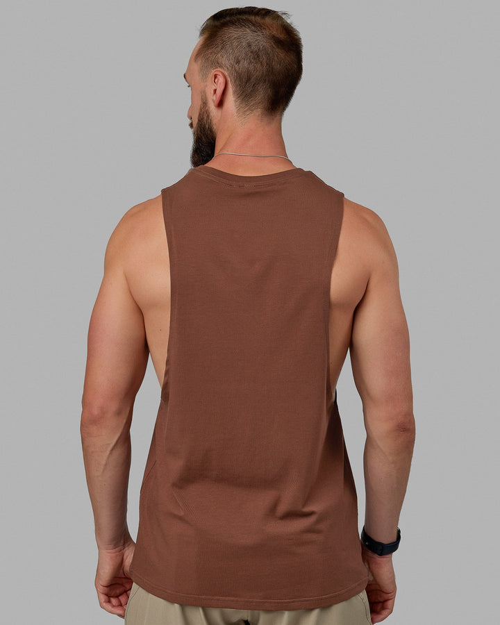 Man wearing Fundamental FLXCotton Drop Arm Tank - Cappuccino
