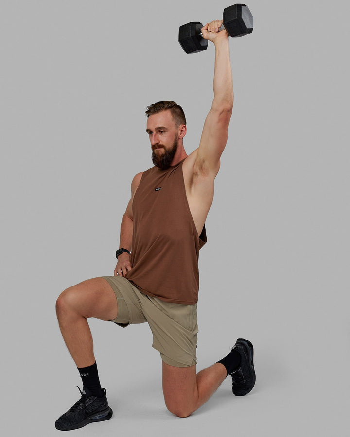 Man wearing Fundamental FLXCotton Drop Arm Tank - Cappuccino