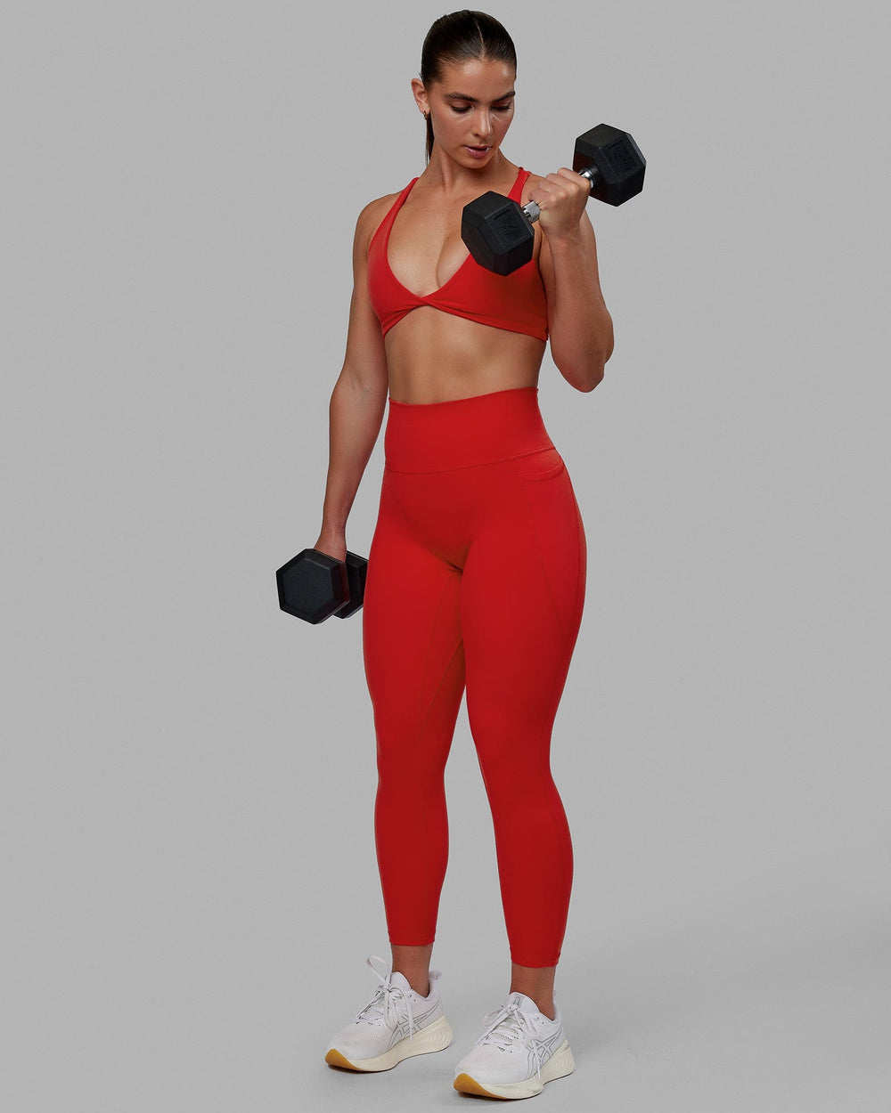 Woman wearing Fusion 7/8 Length Tights - Infrared