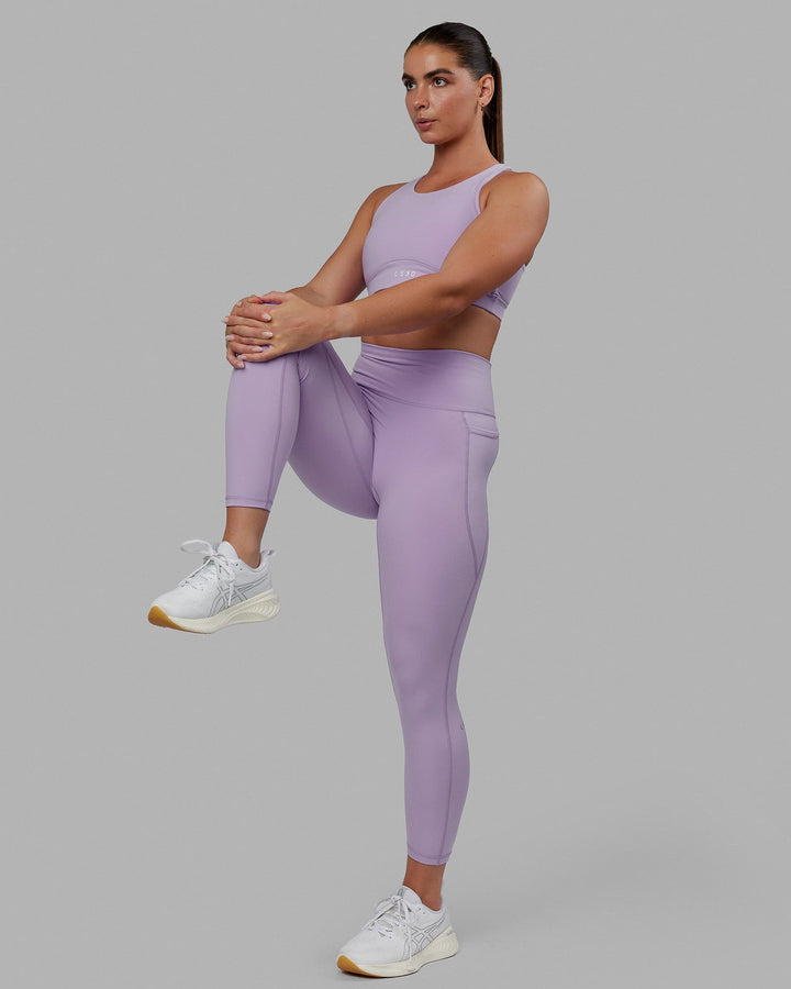 Woman wearing Fusion 7/8 Length Tights - Pale Lilac