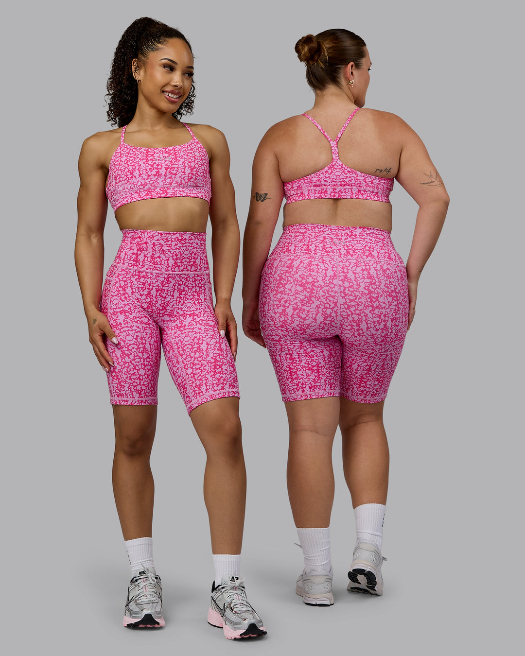 Woman wearing Fusion Ultra High-Rise 9&quot; Short Pockets - Patina-Ultra Pink | Model:Both | Size:Duo