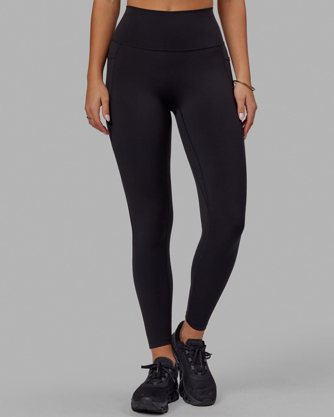 Woman wearing Fusion Full Length Tight - Black-Black