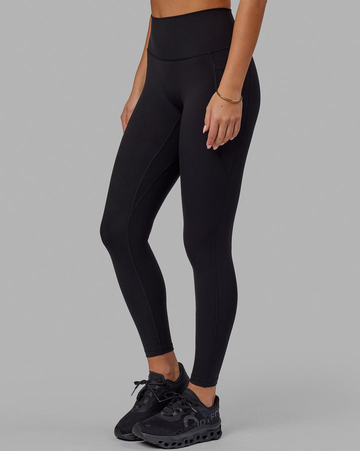 Woman wearing Fusion Full Length Tight - Black-Black