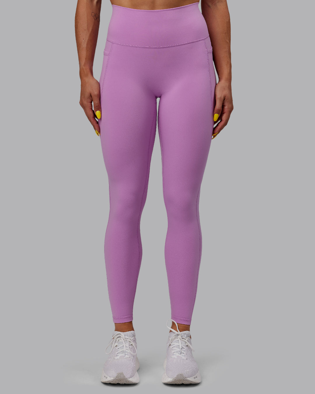 Woman wearing Fusion Ultra High-Rise Full Length Legging Pockets - Light Violet | Model:Bree | Size:S