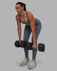 Woman wearing Fusion Ultra High-Rise Full Length Legging Pockets - Turbulence | Model:Sophie | Size:S