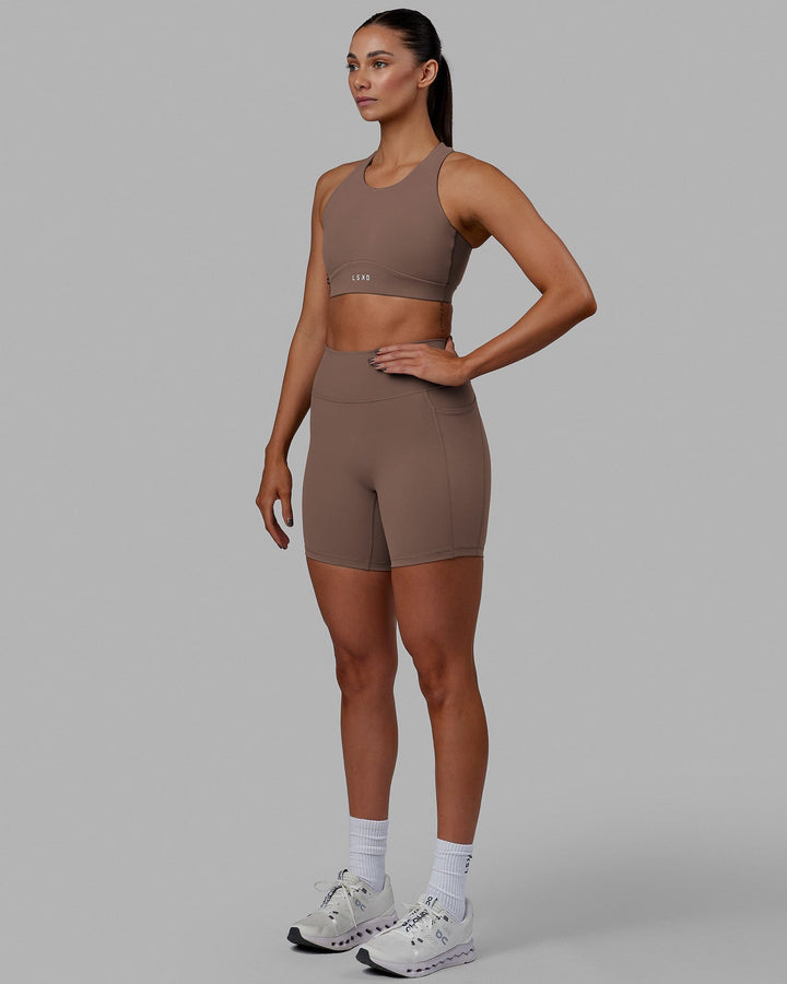 Woman wearing Fusion Mid Short Tight - Deep Taupe