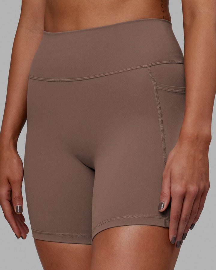 Woman wearing Fusion Mid Short Tight - Deep Taupe