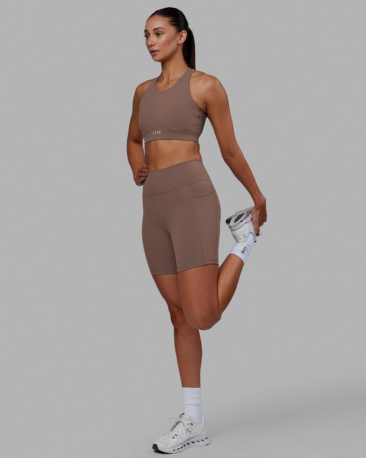 Woman wearing Fusion Mid Short Tight - Deep Taupe