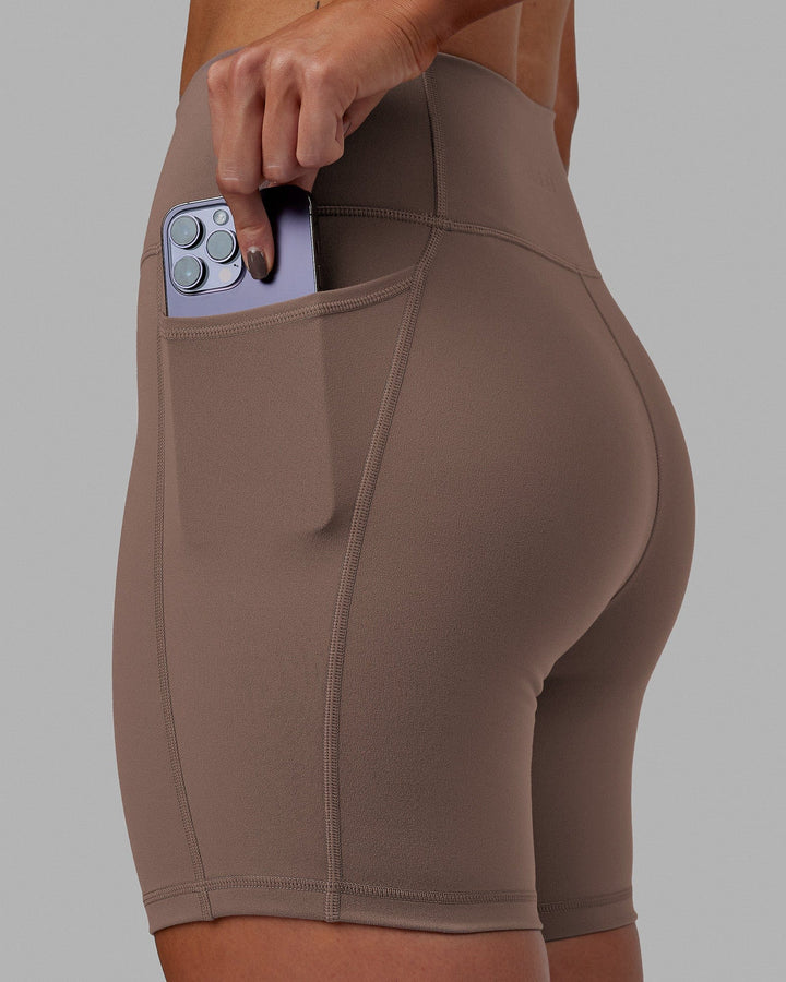 Woman wearing Fusion Mid Short Tight - Deep Taupe