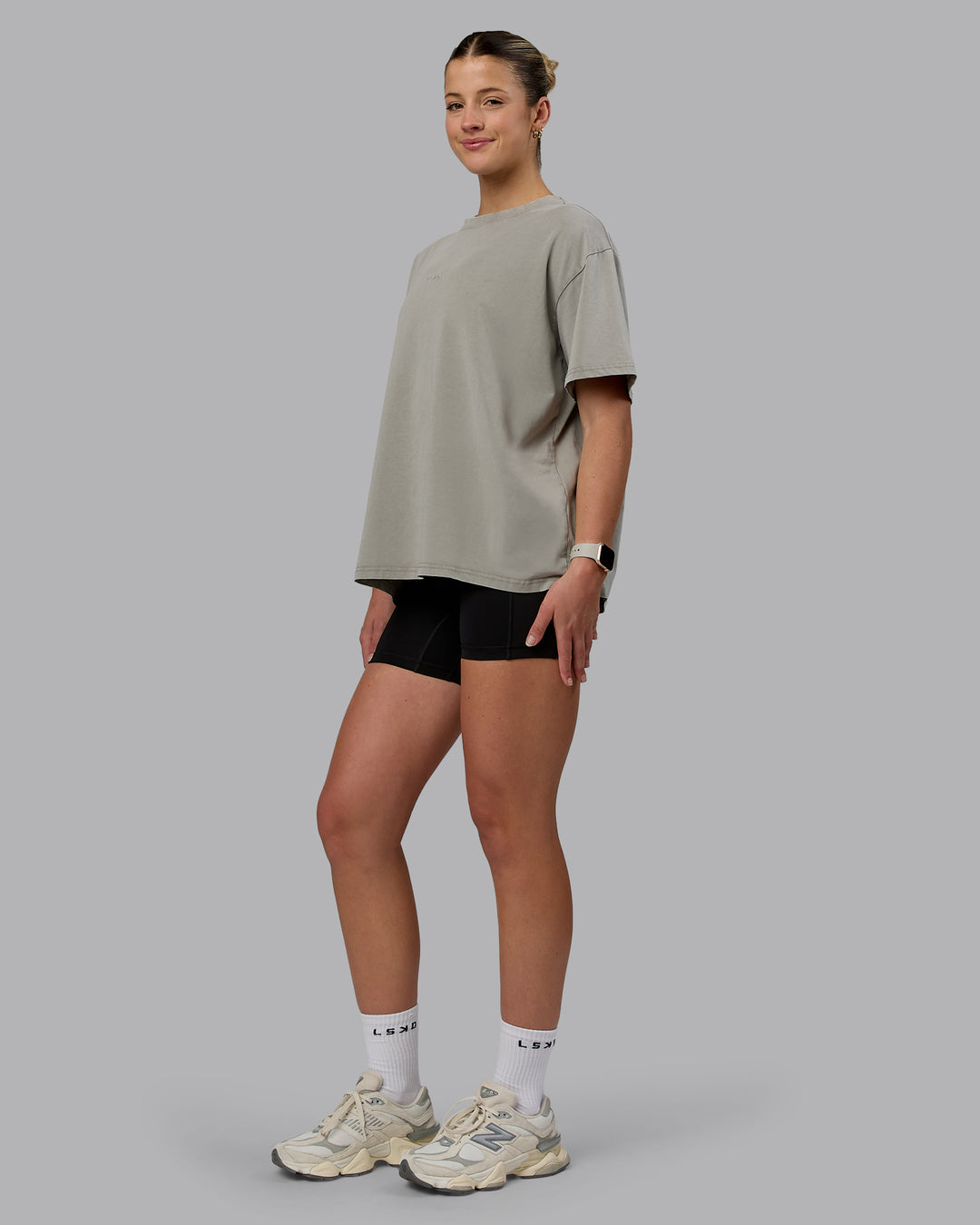 Woman wearing Go-To FLXCotton Oversized Tee Washed - Elephant