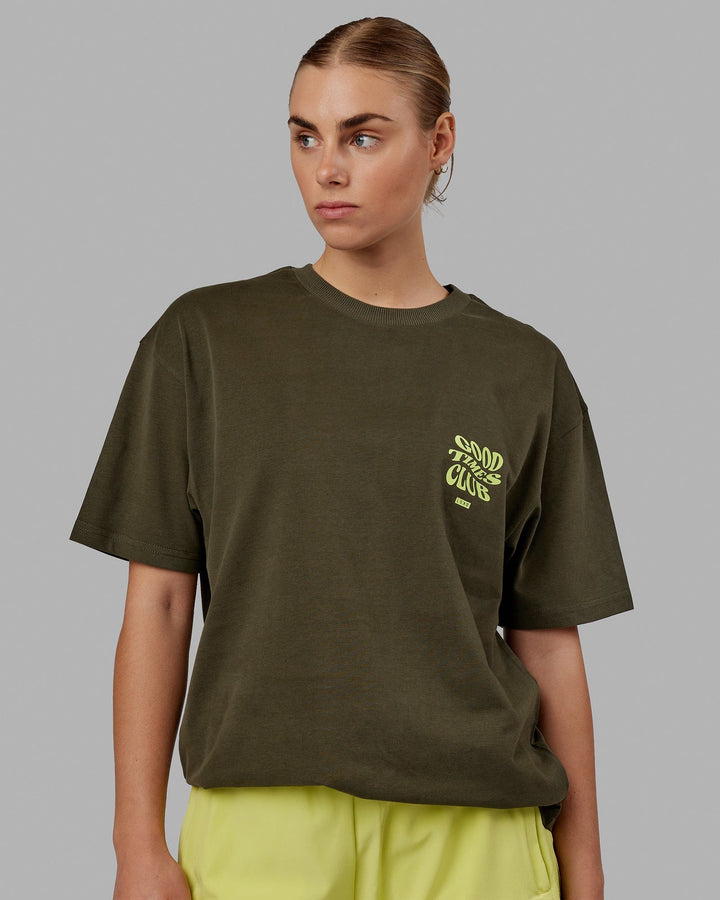 Woman wearing Good Times Heavyweight Tee Oversize - Forest Night-Mint