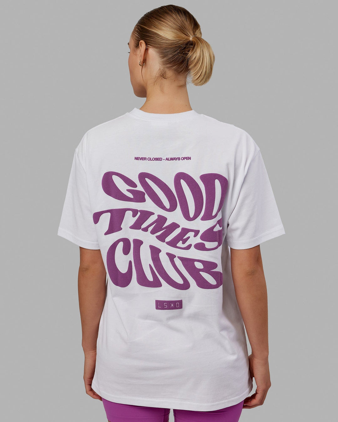 Woman wearing Good Times Heavyweight Tee Oversize - White-Orchid