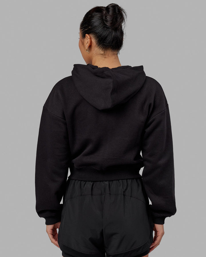 Woman wearing Guild Cropped Hoodie - Black-Power Cobalt