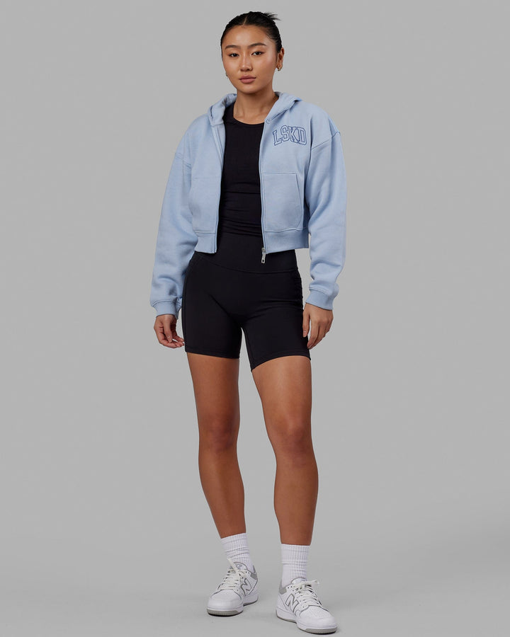 Woman wearing Guild Cropped Hoodie - Windsurfer-Power Cobalt