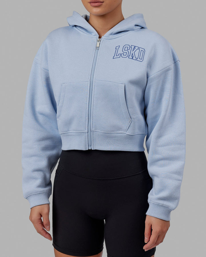 Woman wearing Guild Cropped Hoodie - Windsurfer-Power Cobalt